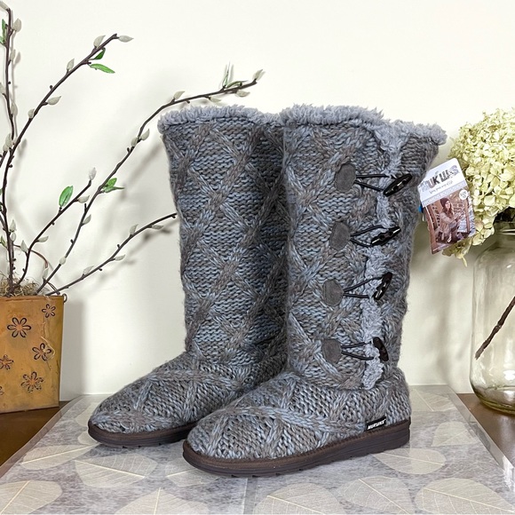 MUK LUKS® Felicity Faux Fur Lined Tall Cable Knit Sweater Boots - Picture 4 of 16